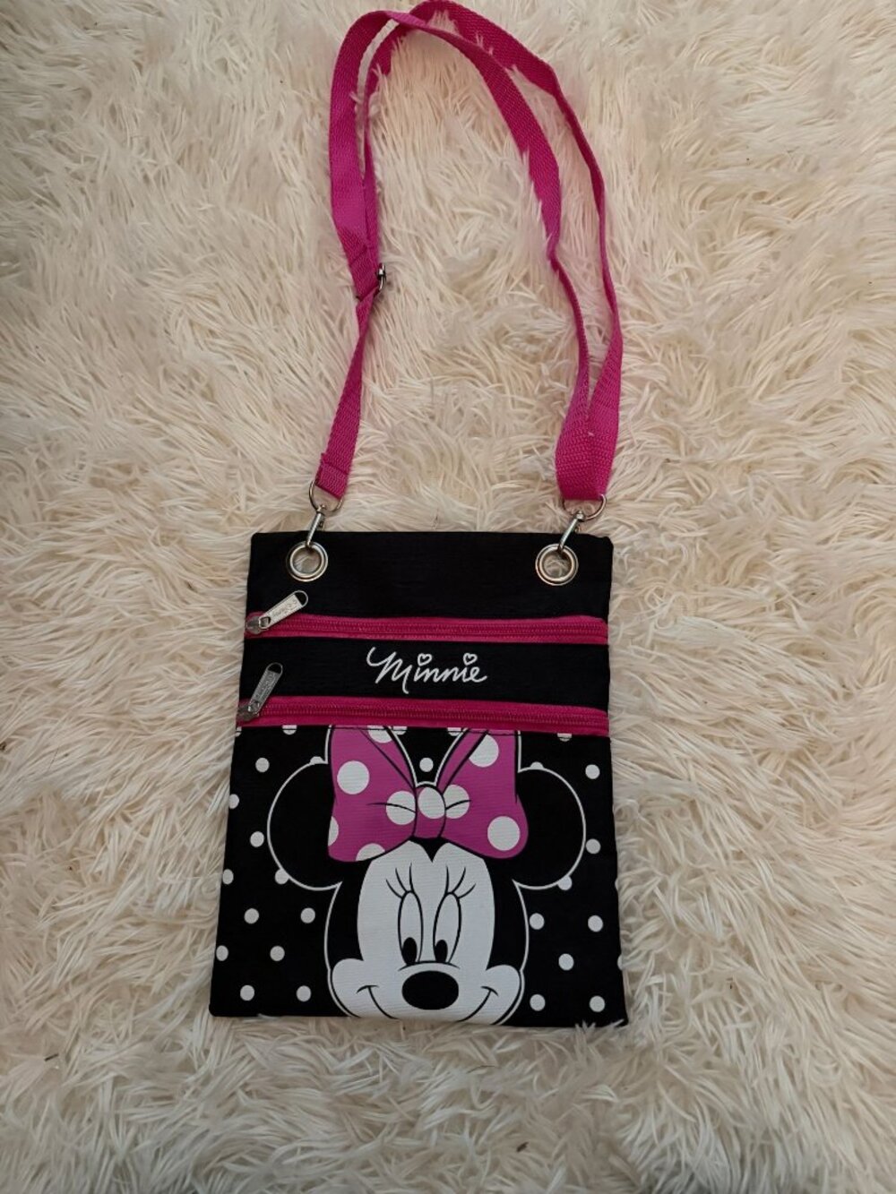Disney Minnie Mouse Black and White Polka Dot Crossbody Bag Purse